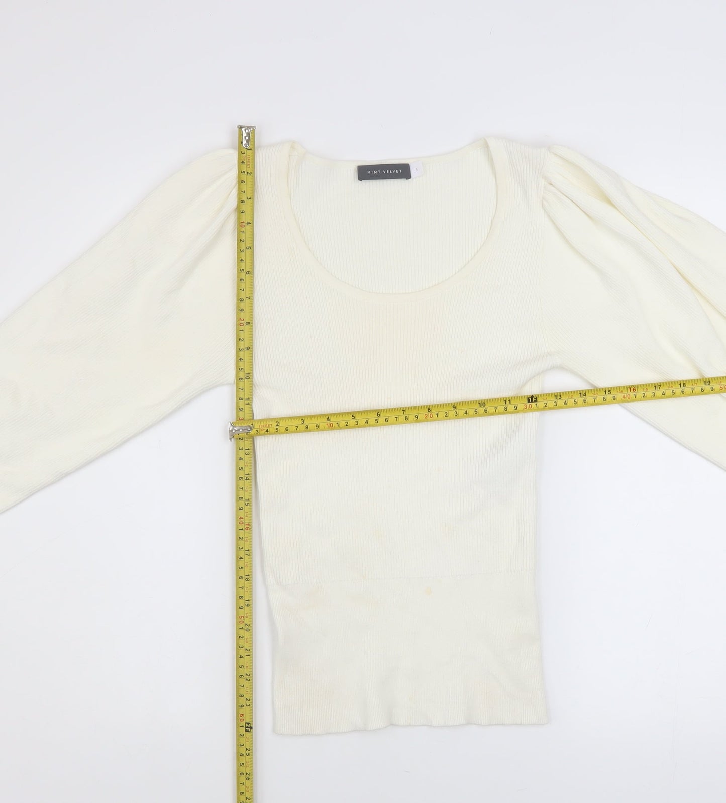 Mint Velvet Women Ivory Scoop Neck Puff Sleeve Knit Jumper Size S