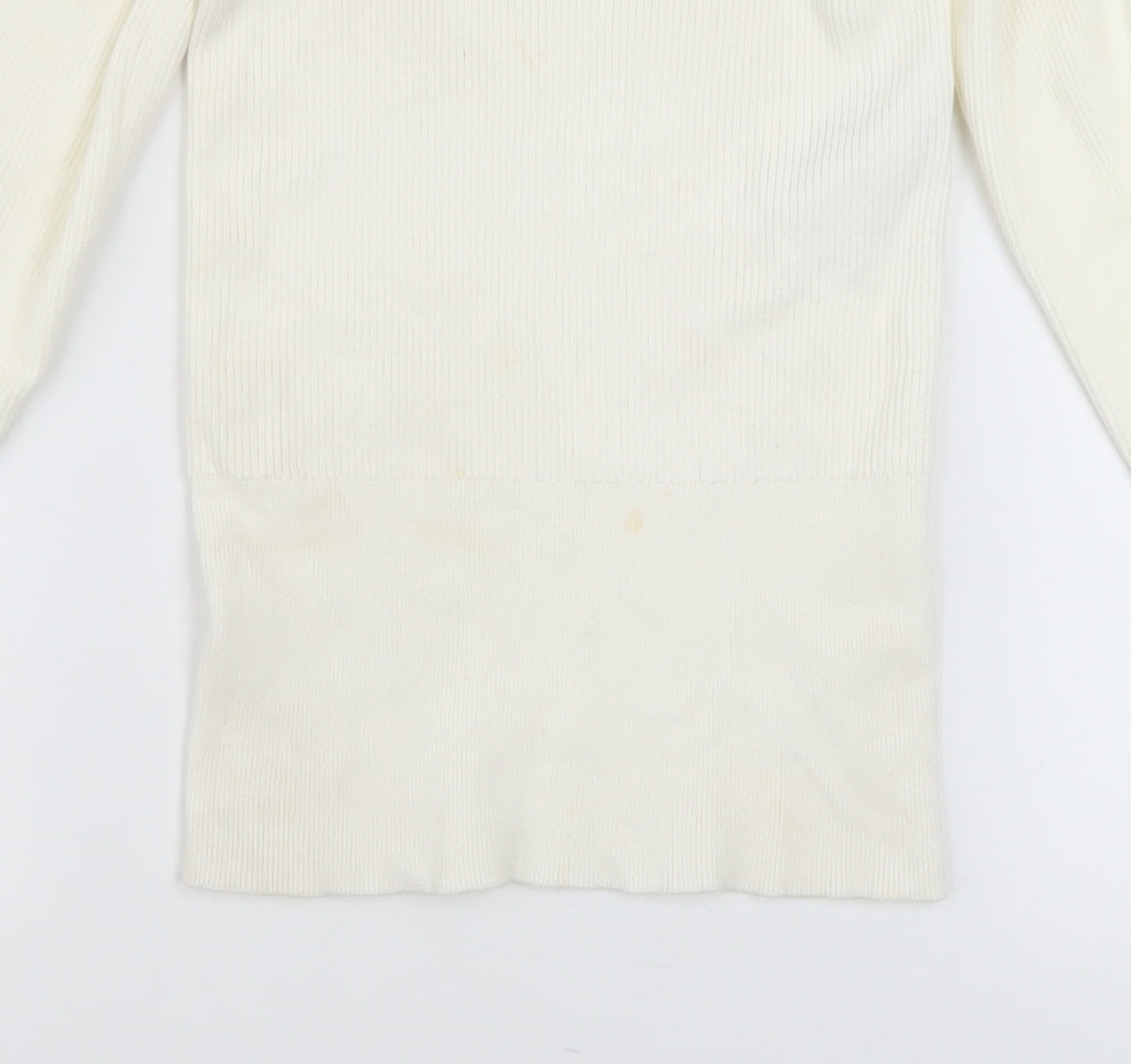 Mint Velvet Women Ivory Scoop Neck Puff Sleeve Knit Jumper Size S