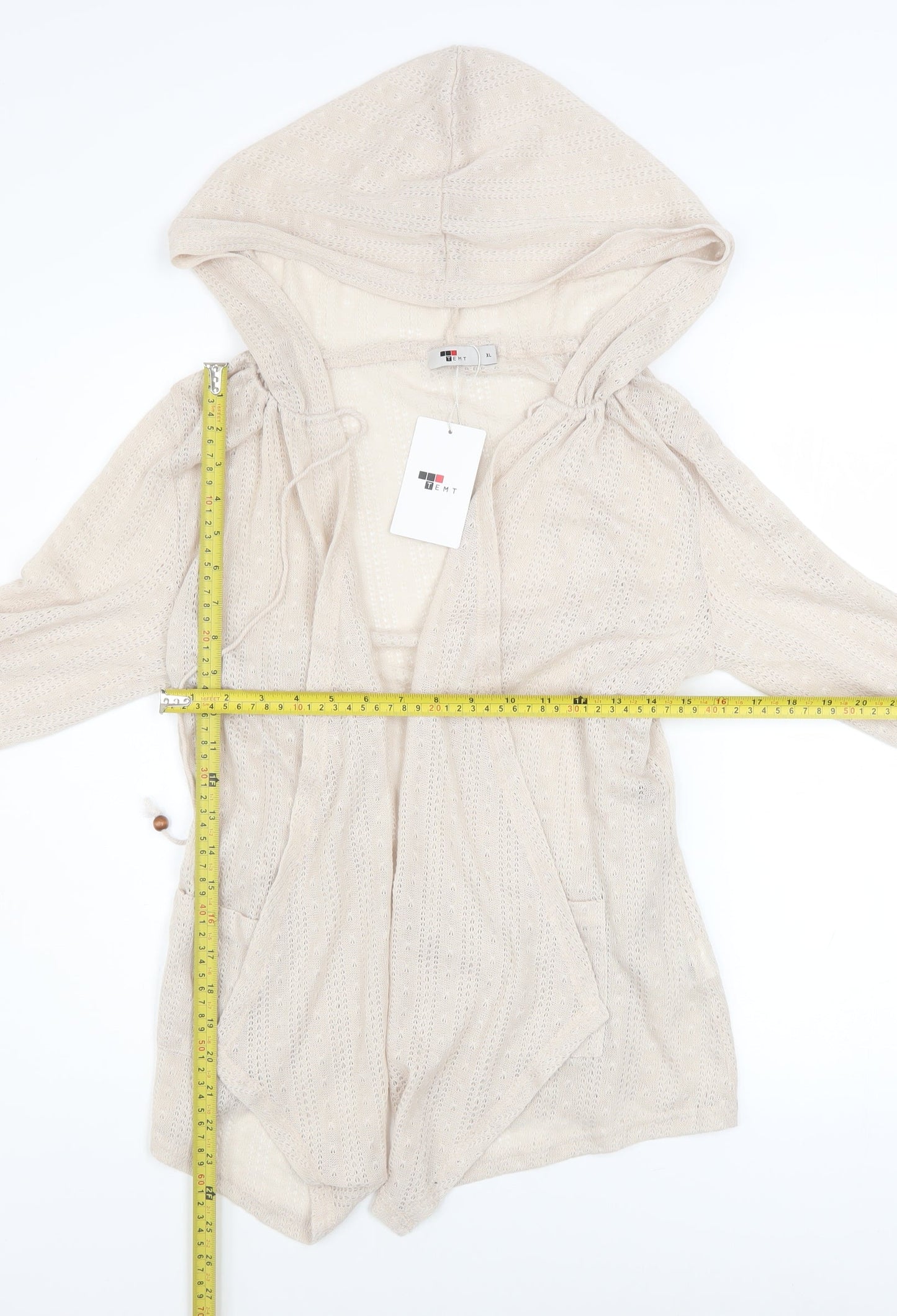 TEMT Womens Beige Hooded Open Knit Long Sleeve Cardigan XL