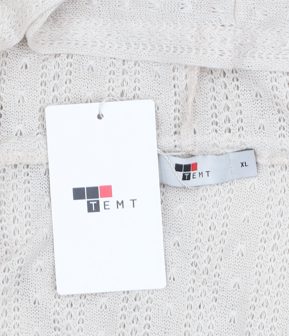 TEMT Womens Beige Hooded Open Knit Long Sleeve Cardigan XL