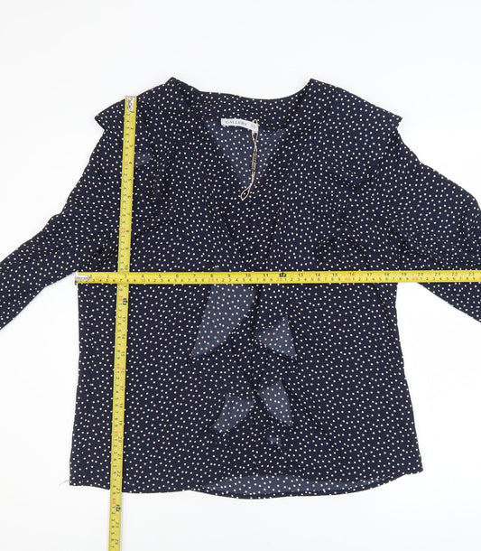 Gallery Womens Blue Polka Dot Ruffle Long Sleeve Blouse Size 10