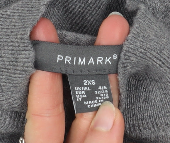Primark Women’s Grey Mock Neck Lightweight Knit Jumper Size 2XS