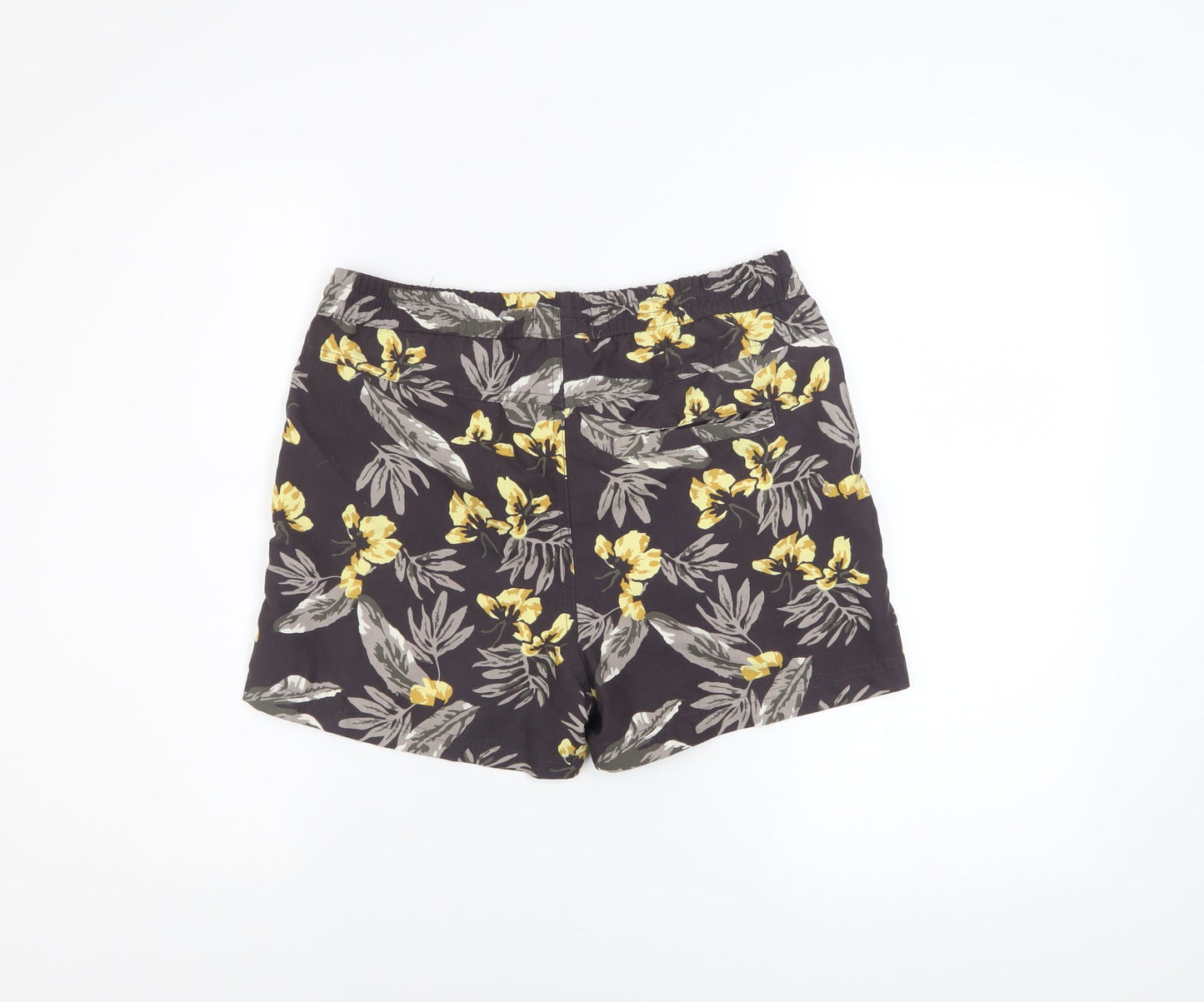 boohooMAN Men's Black Floral Swim Shorts S Quick Dry Festival Style