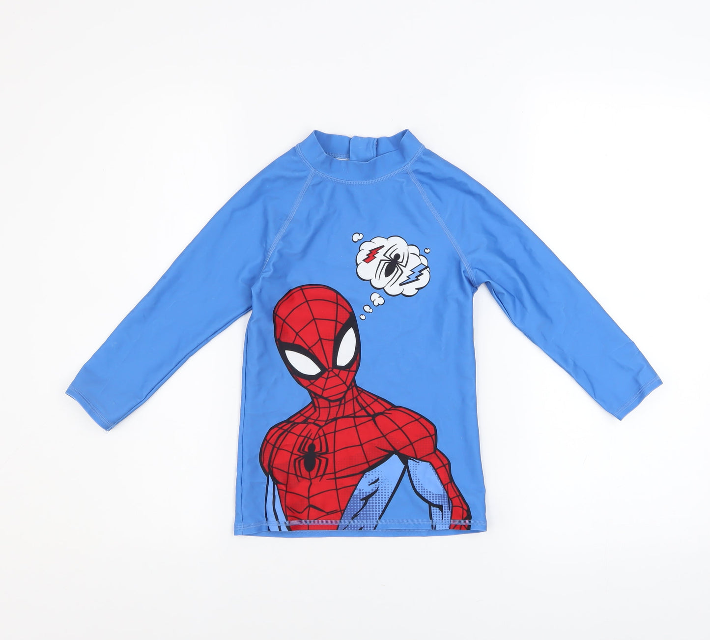 Marks and Spencer Boys Blue Spider-Man Rash Guard 7-8 Years UV Protection Swim Top