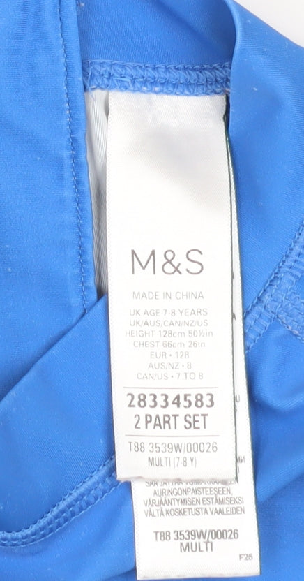 Marks and Spencer Boys Blue Spider-Man Rash Guard 7-8 Years UV Protection Swim Top