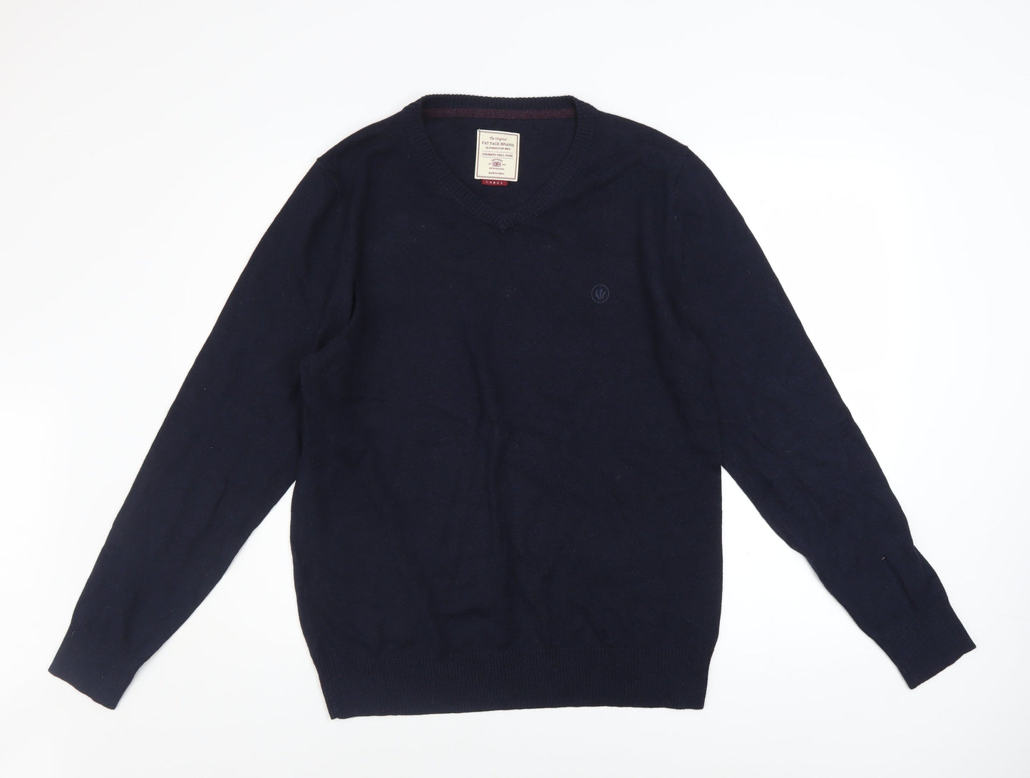 Fat Face Men's Blue Cotton Cashmere V-Neck Jumper Size L