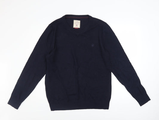 Fat Face Men's Blue Cotton Cashmere V-Neck Jumper Size L