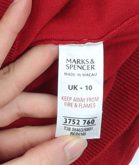 Marks and Spencer Women's Red V-Neck Rhinestone Pullover Jumper UK 10