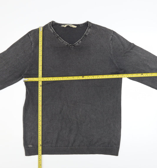 Tokyo Laundry Men's Grey V-Neck Cotton Pullover Jumper M