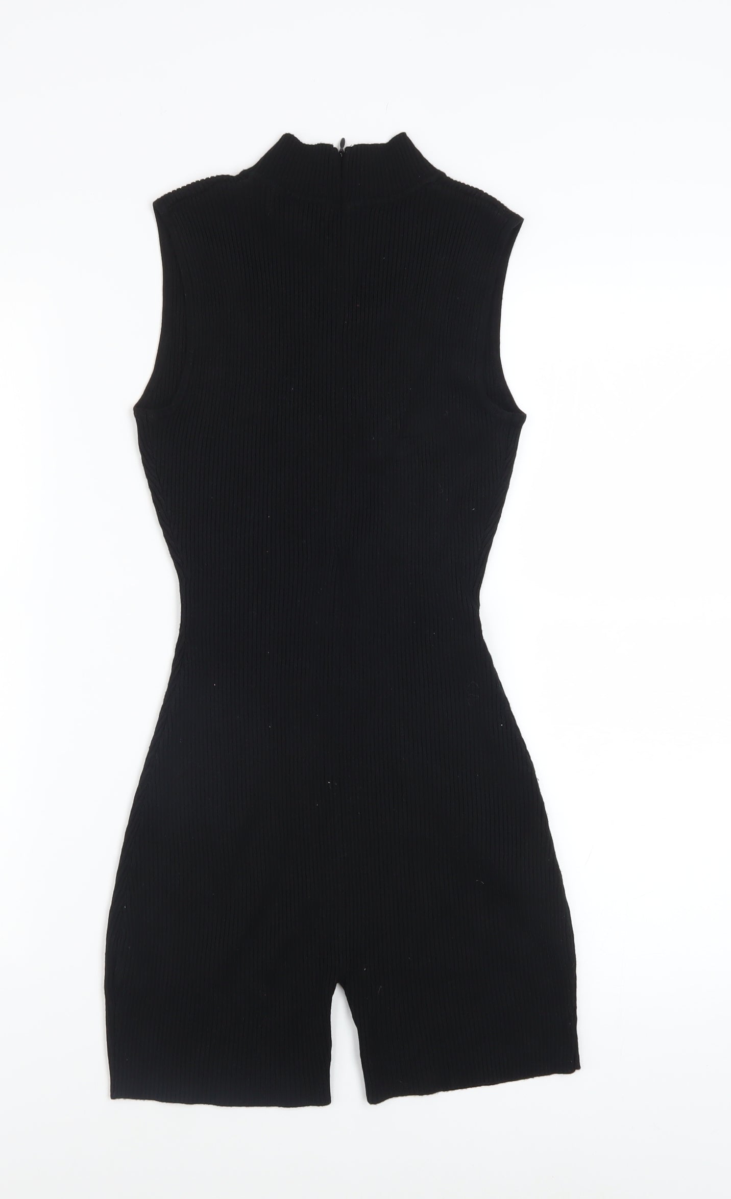 PrettyLittleThing Women Black Sleeveless Cut Out Ribbed Playsuit Size S