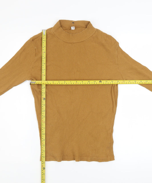 Uniqlo Women’s Brown Mock Neck Slim Fit Long Sleeve Ribbed Jumper Size S