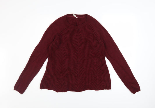 White Stuff Women's Red Cable Knit Crew Neck Jumper Size 12