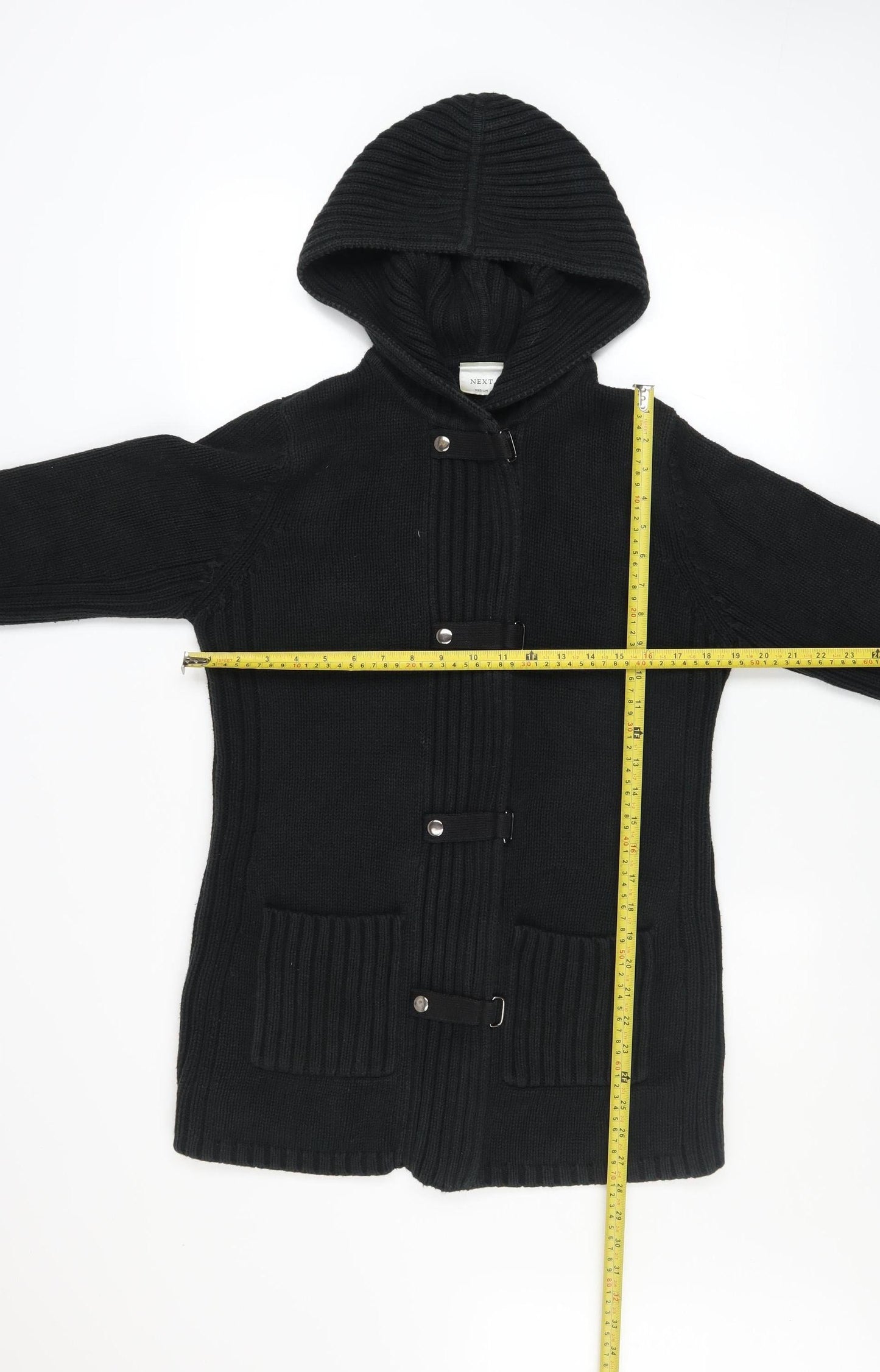 Next Women Black Hooded Knit Coatigan Size M Cotton Blend