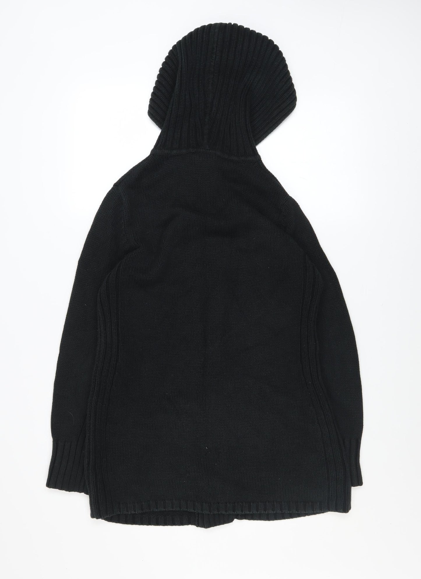 Next Women Black Hooded Knit Coatigan Size M Cotton Blend
