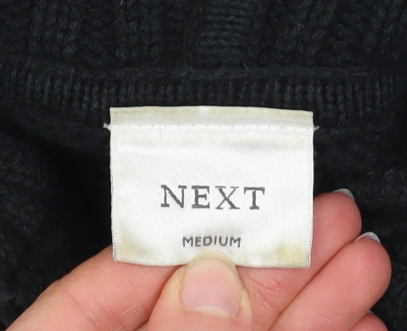 Next Women Black Hooded Knit Coatigan Size M Cotton Blend