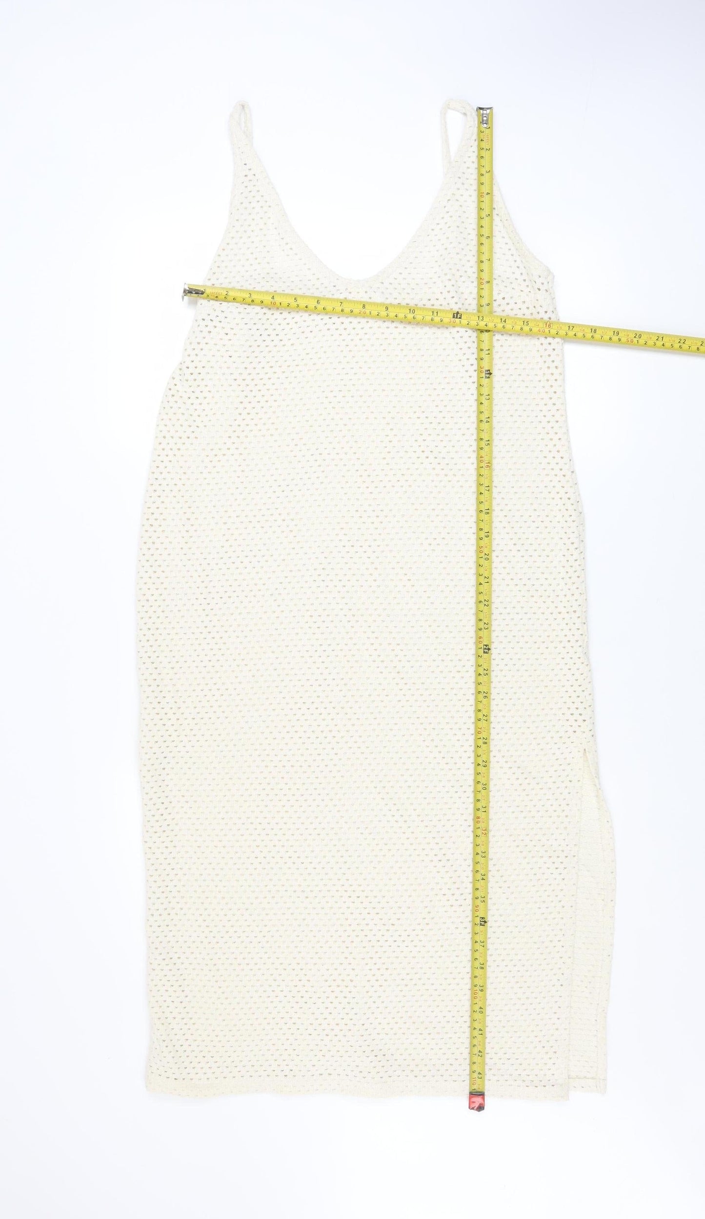 H&M Women Ivory Crochet Slip Midi Dress Size 12 Boho Summer