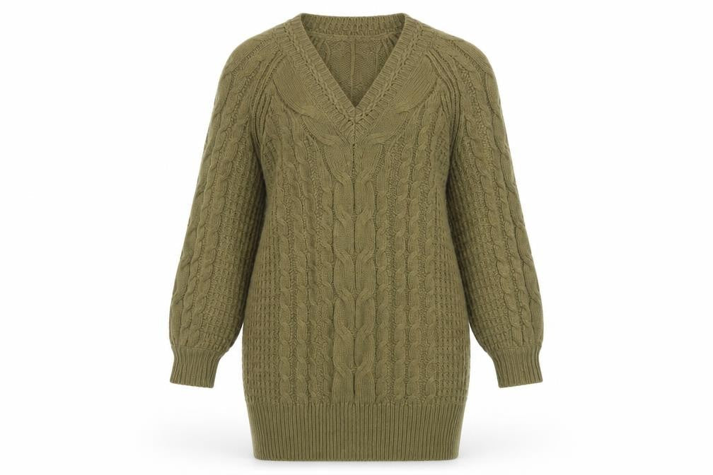 Next Women Green Jumper Dress Size 12 V-Neck Long Sleeve Knit