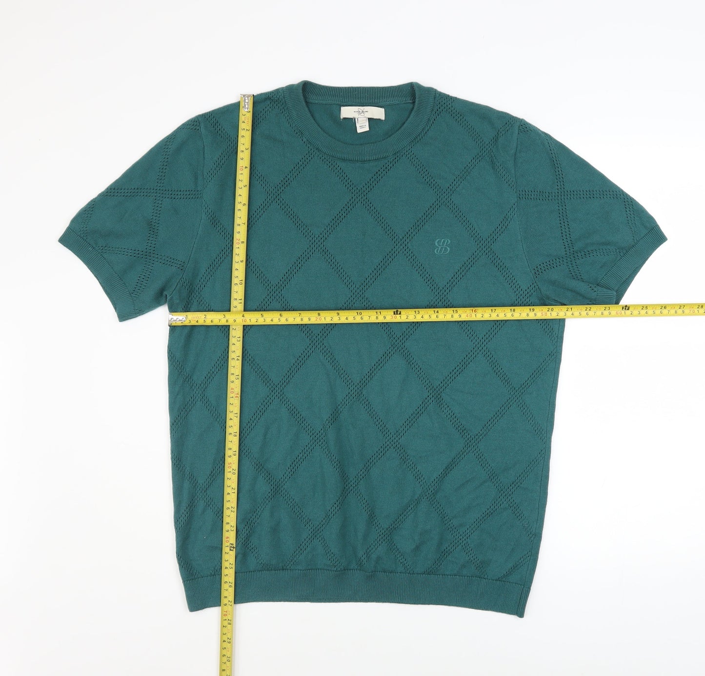River Island Men's Green Diamond Knit Short Sleeve T-Shirt Size L