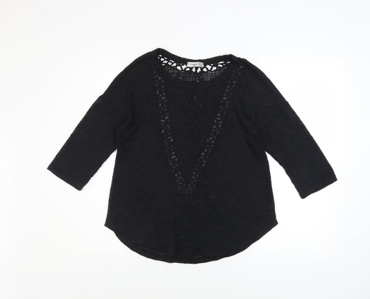 Ginger G Women Black Open Knit 3/4 Sleeve Pullover Jumper M
