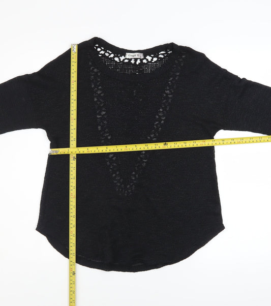 Ginger G Women Black Open Knit 3/4 Sleeve Pullover Jumper M