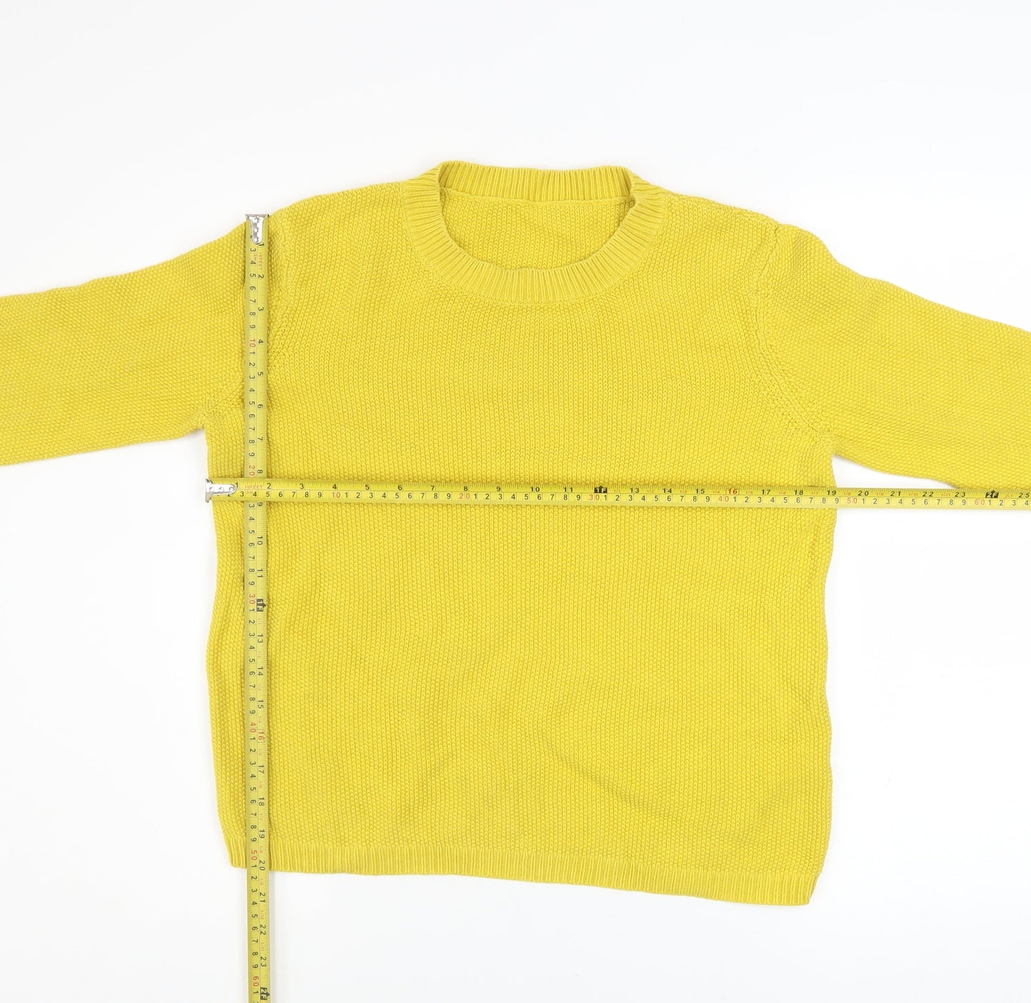 Hobbs Women Yellow Cotton Crew Neck Pullover Jumper Size M
