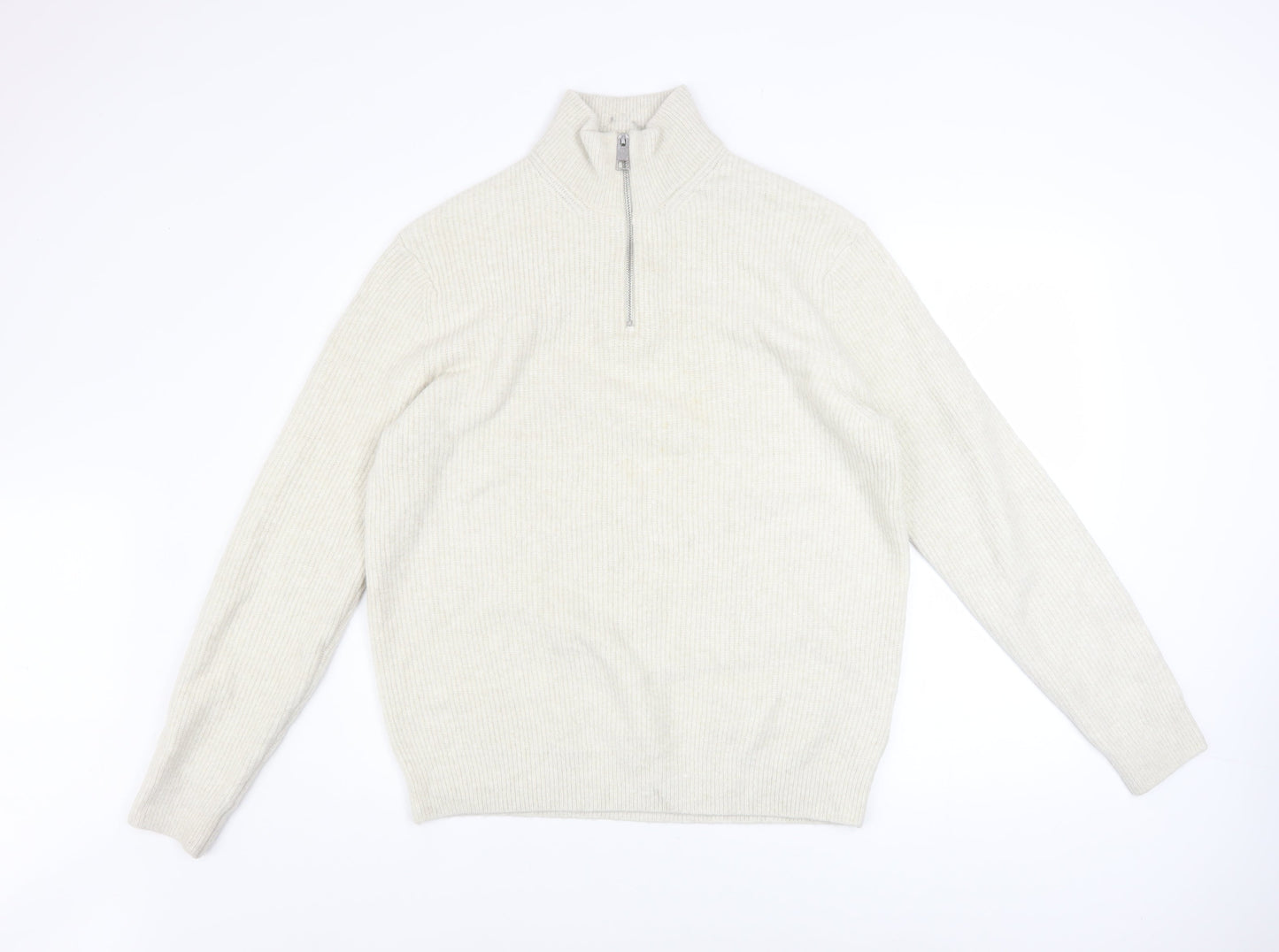 Marks and Spencer Men’s Ivory High Neck 1/2 Zip Jumper Size L