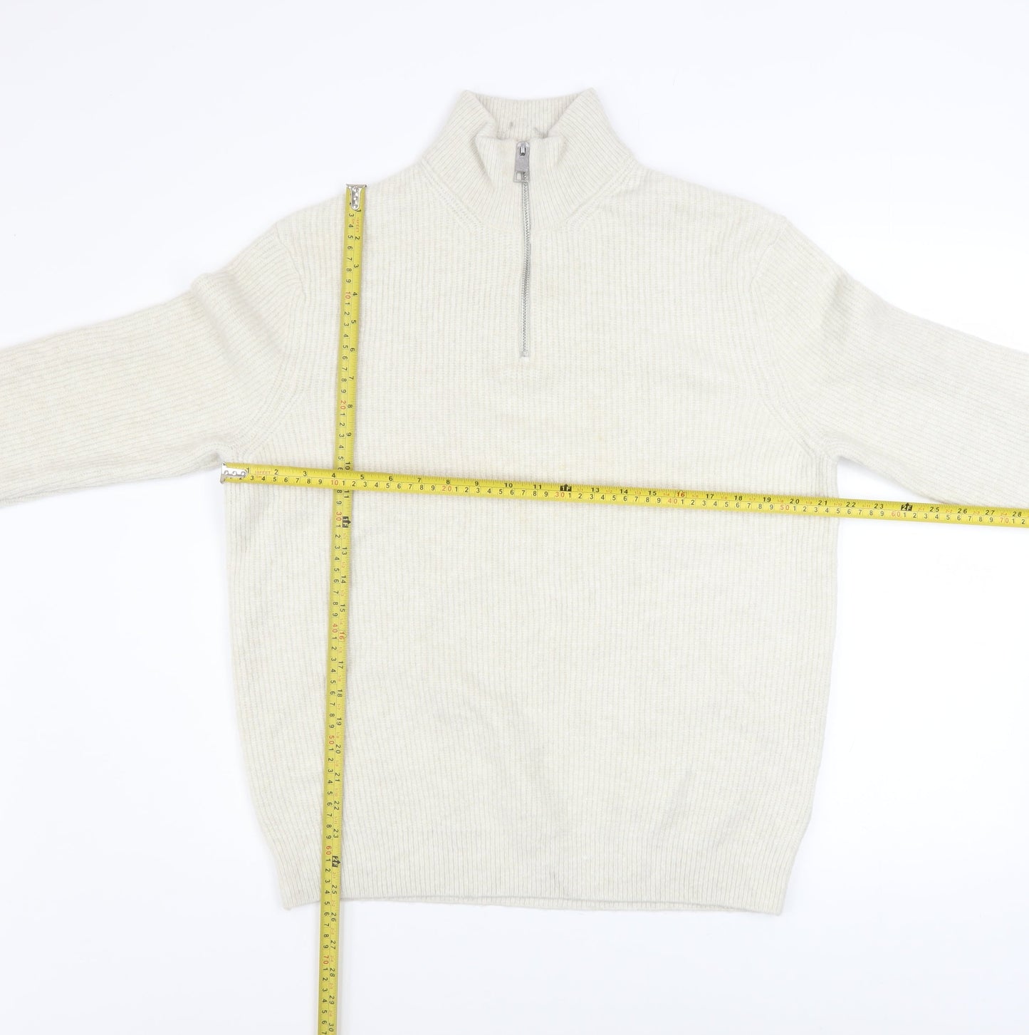 Marks and Spencer Men’s Ivory High Neck 1/2 Zip Jumper Size L