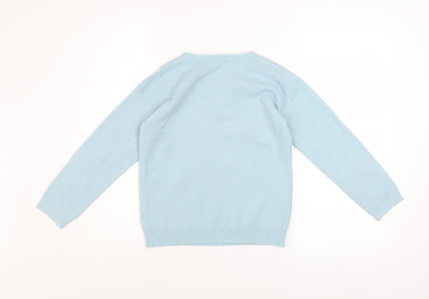 John Lewis Girls Blue Puffin Crown Jumper Size 7 Years Acrylic Blend