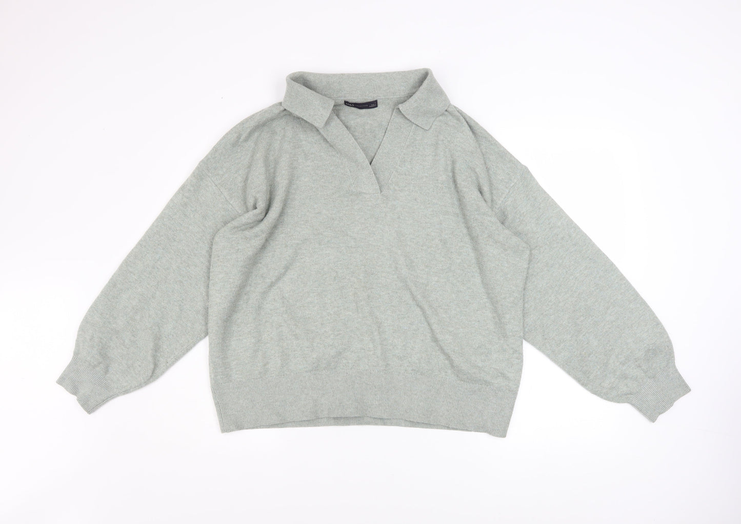 Marks and Spencer Women’s Grey Collared Pullover Jumper L Knit Long Sleeve
