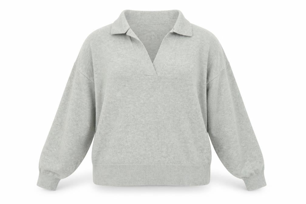 Marks and Spencer Women’s Grey Collared Pullover Jumper L Knit Long Sleeve