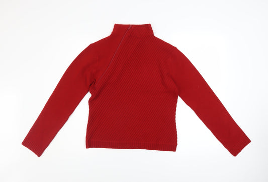 Liquid Womens Red High Neck Zip Knit Jumper Size M