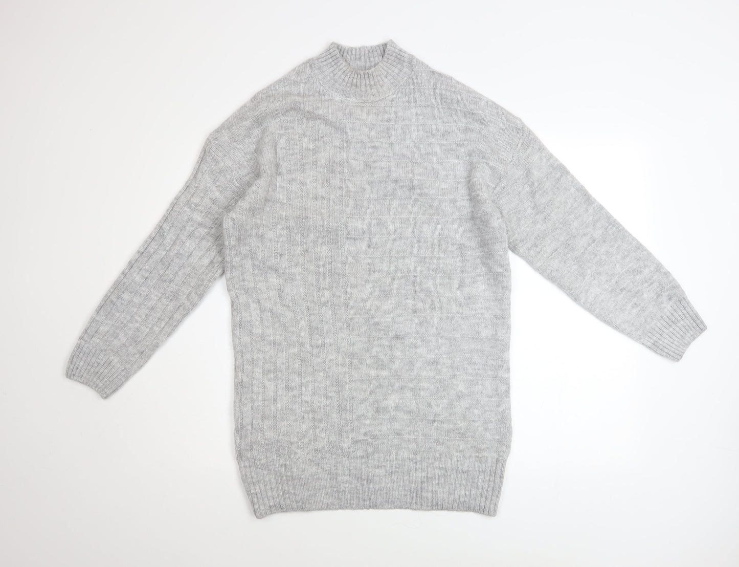Peacocks Women Grey High Neck Knit Jumper Size S Long Sleeve
