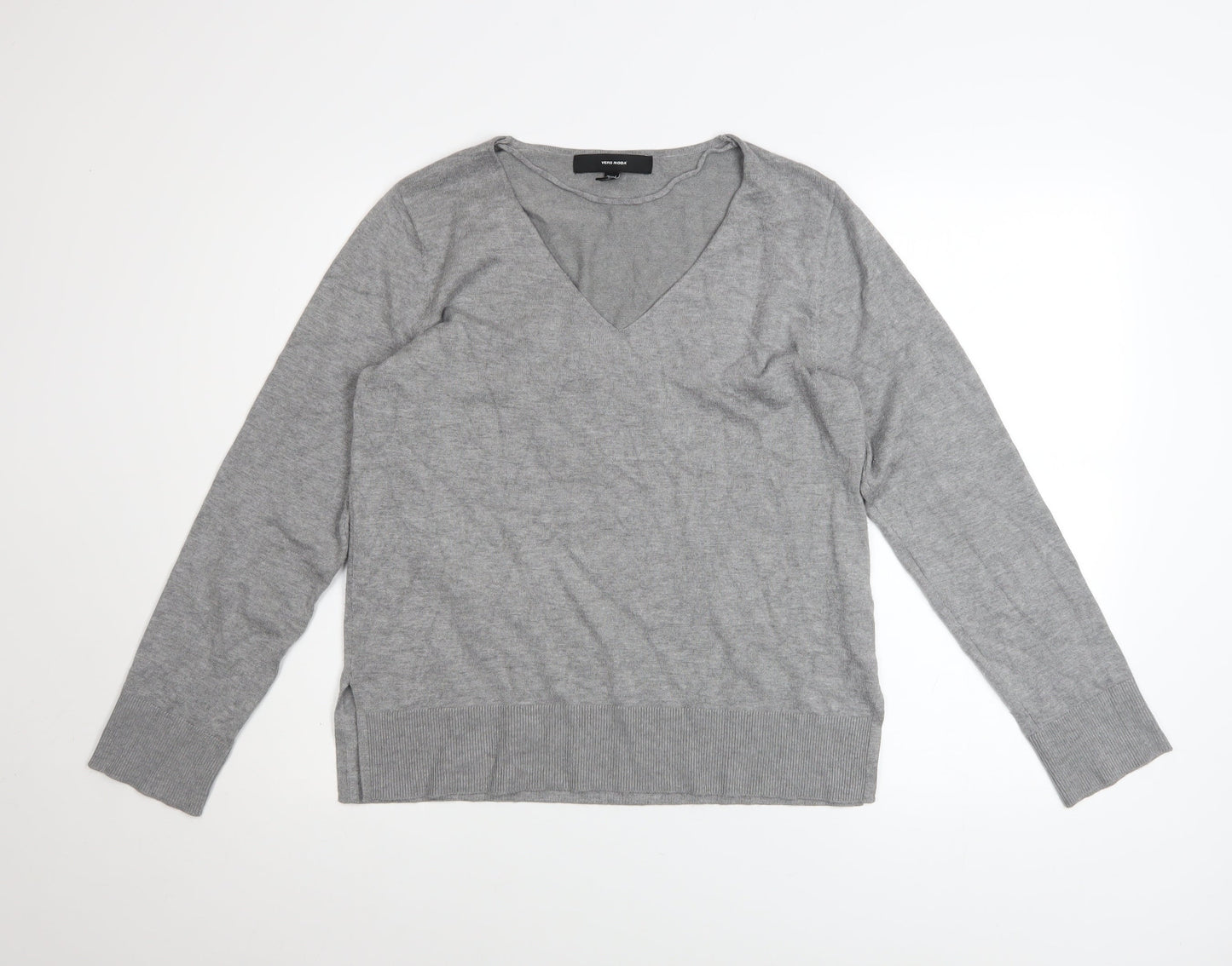 Vero Moda Women's Grey V-Neck Knit Long Sleeve Pullover Jumper Size S