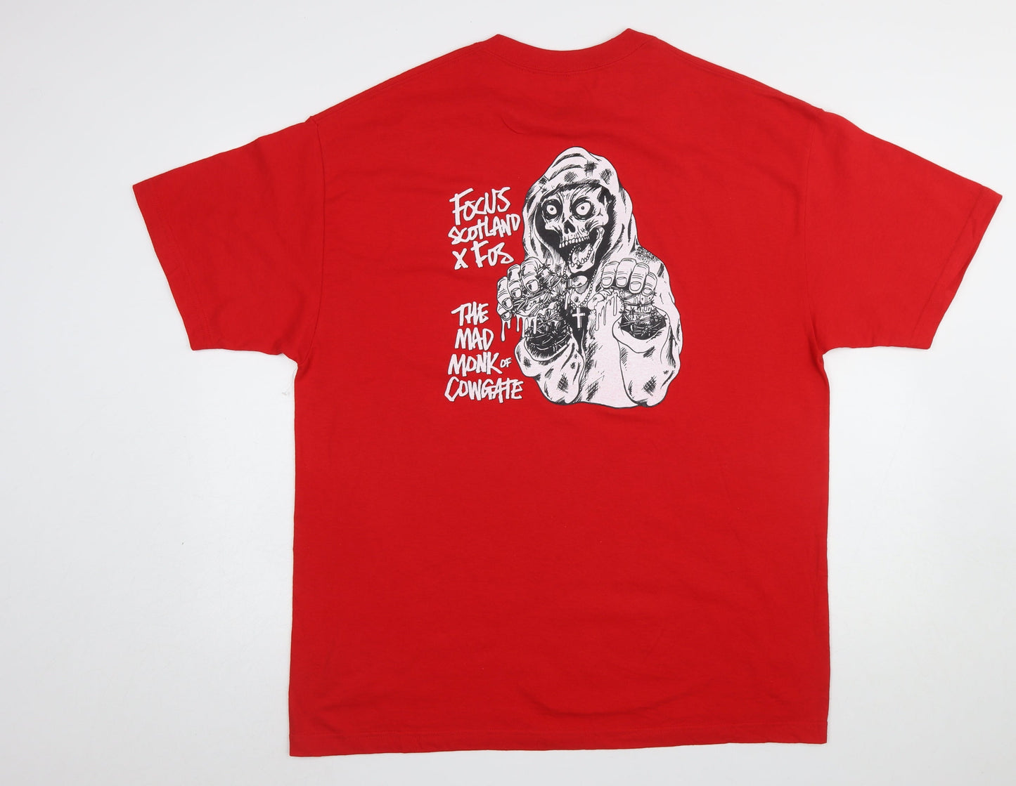 Focus Mens Red XL Graphic Skull Print Cotton T-Shirt