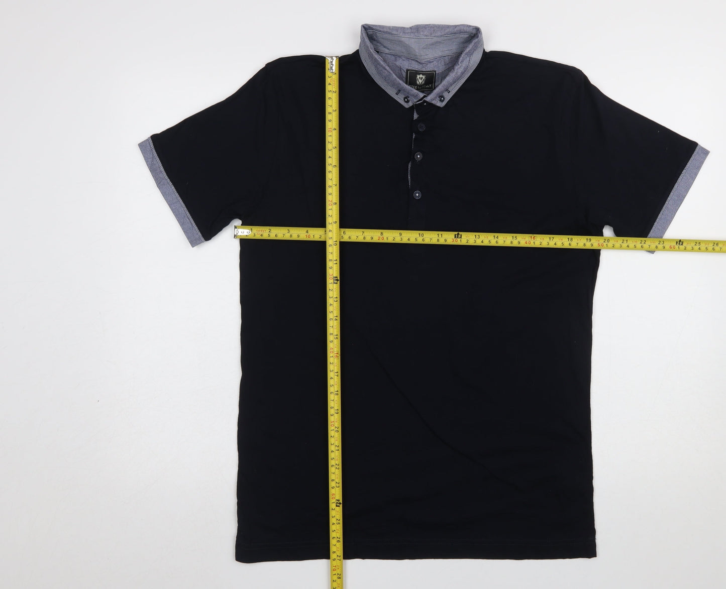 Steel & Jelly Men’s Black Cotton Polo Shirt L Short Sleeve Button Collar