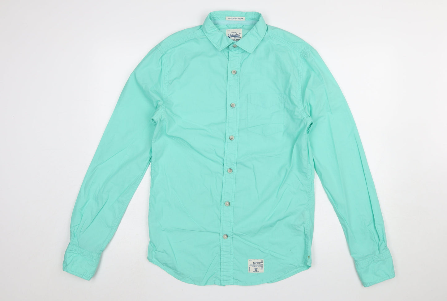 Superdry Men's Green Long Sleeve Button-Up Cotton Shirt Size S