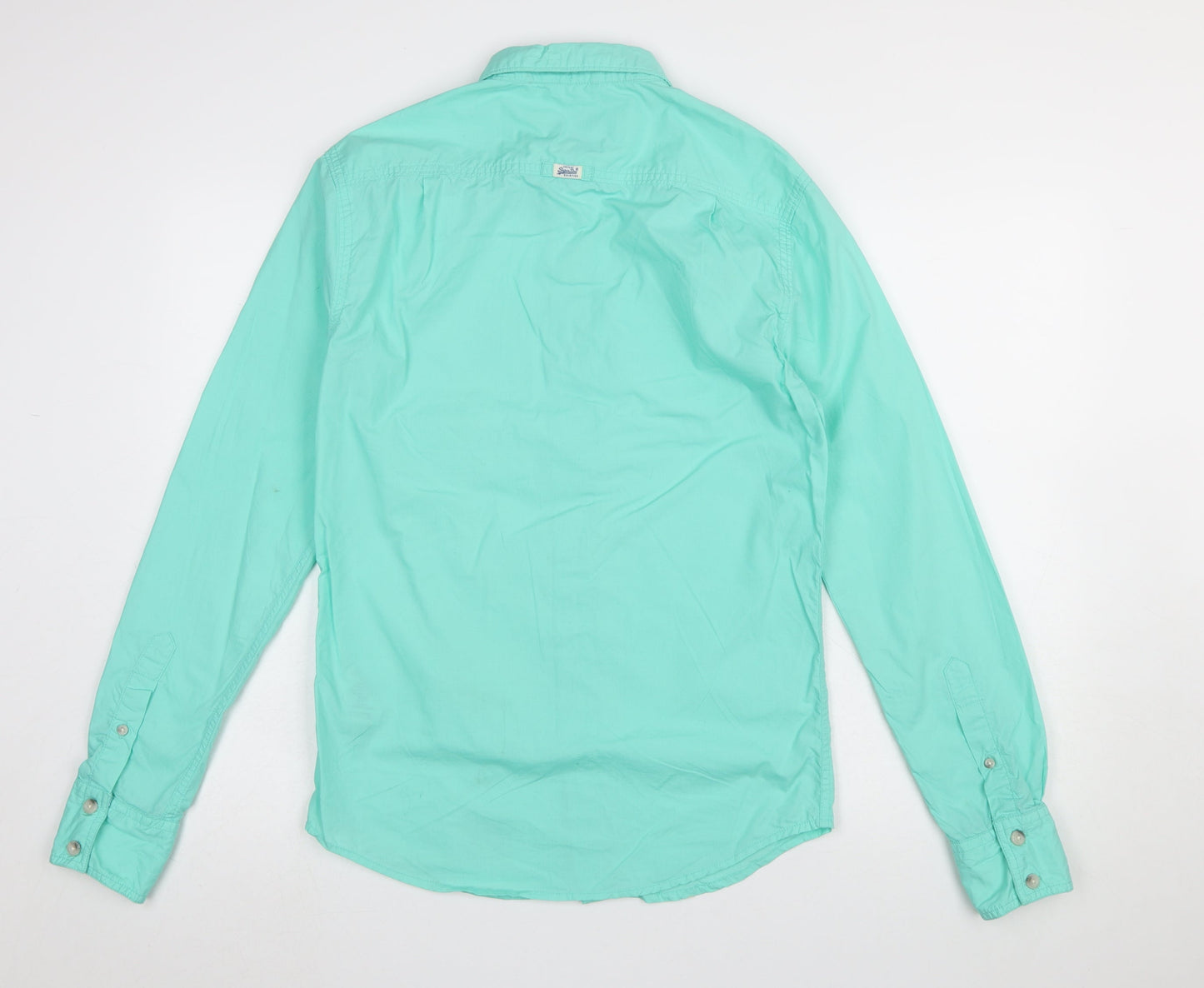 Superdry Men's Green Long Sleeve Button-Up Cotton Shirt Size S