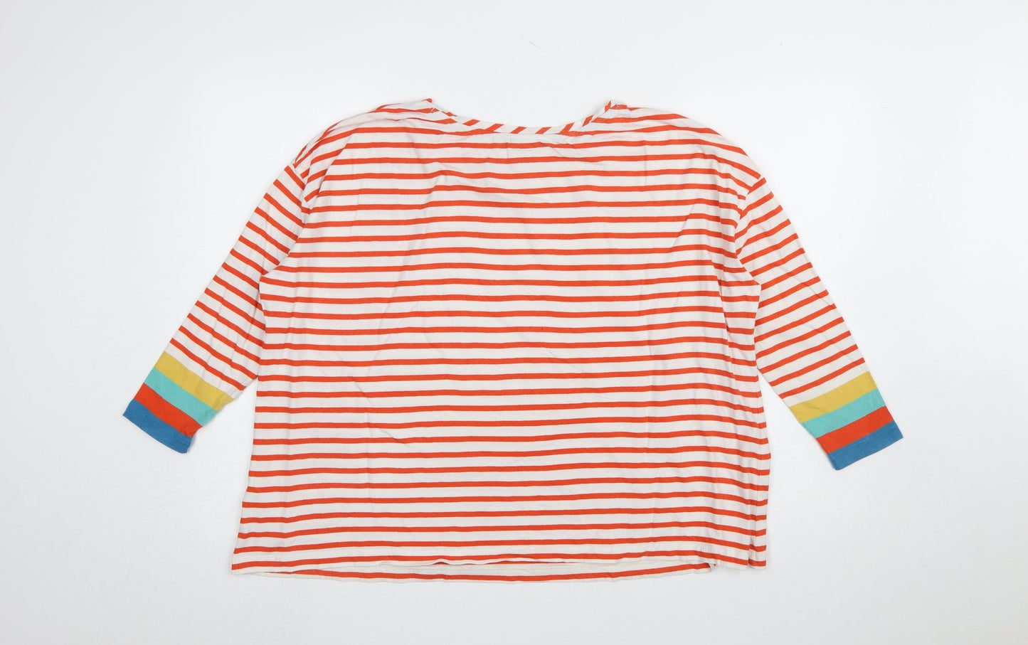 Frugi Womens Multicoloured Stripe Organic Cotton 3/4 Sleeve T-Shirt Size 8