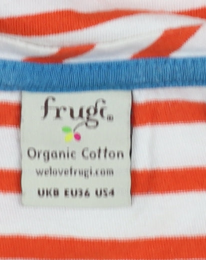 Frugi Womens Multicoloured Stripe Organic Cotton 3/4 Sleeve T-Shirt Size 8