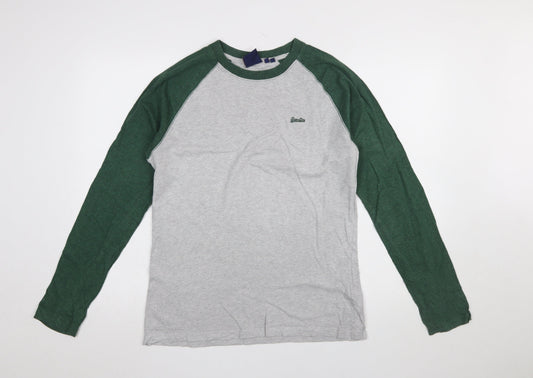Superdry Men's Grey Green Long Sleeve Colourblock T-Shirt Size M