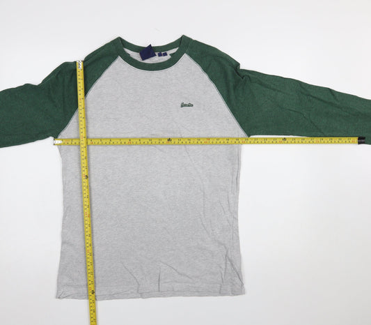 Superdry Men's Grey Green Long Sleeve Colourblock T-Shirt Size M