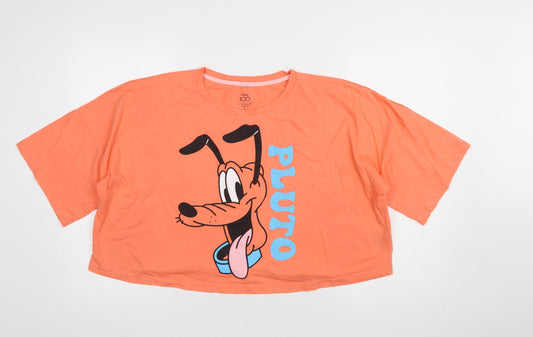 Disney Pluto Orange Cropped T-Shirt Primark Women L 100% Cotton