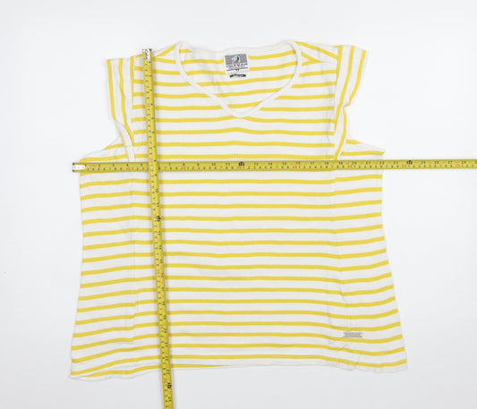 Voile Bleue Women Yellow White Striped Cotton Sleeveless T-Shirt M