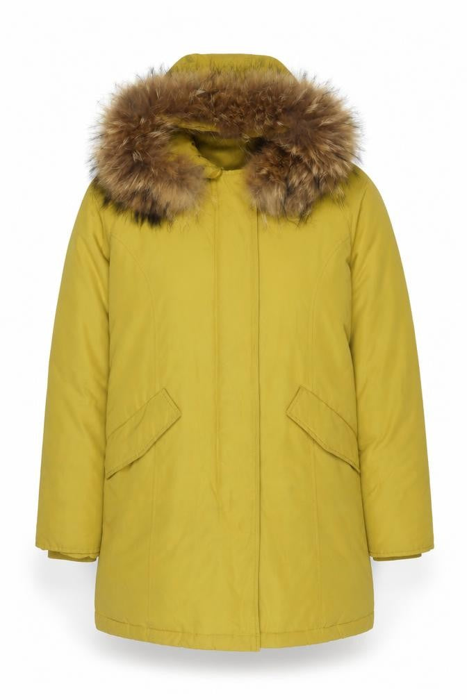 Gabor Active Wear Womens Yellow Faux Fur Trim Hooded Parka Coat M