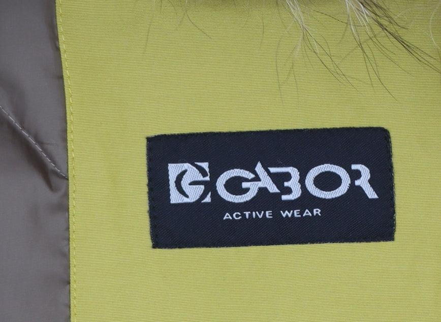 Gabor Active Wear Womens Yellow Faux Fur Trim Hooded Parka Coat M