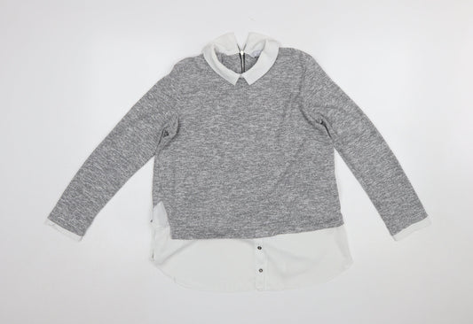 Red Herring Womens Grey Collared Layered Knit Blouse Size 12