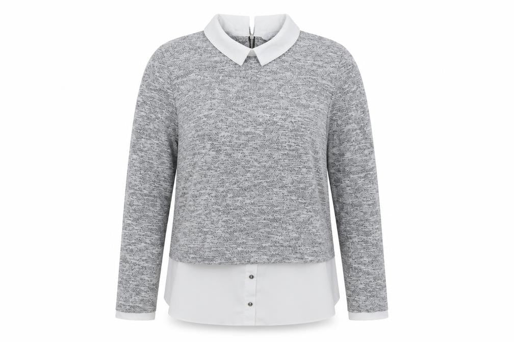 Red Herring Womens Grey Collared Layered Knit Blouse Size 12