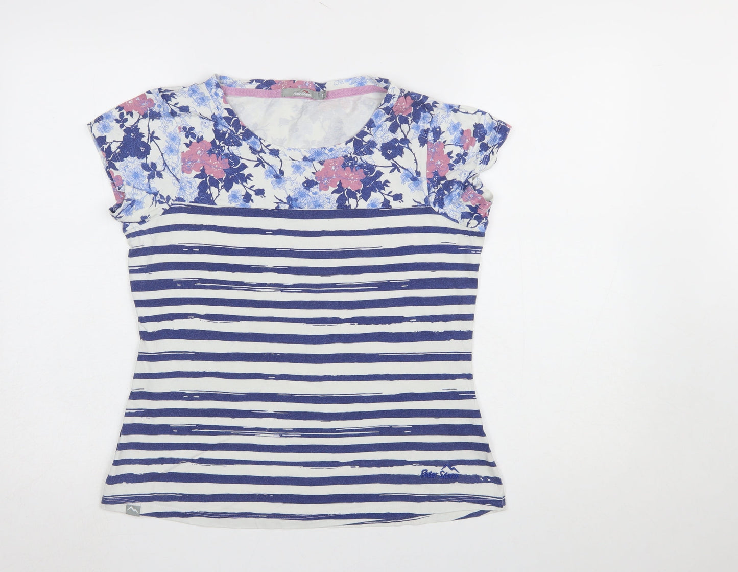 Peter Storm Womens Blue Floral Striped Cotton T-Shirt Size 12
