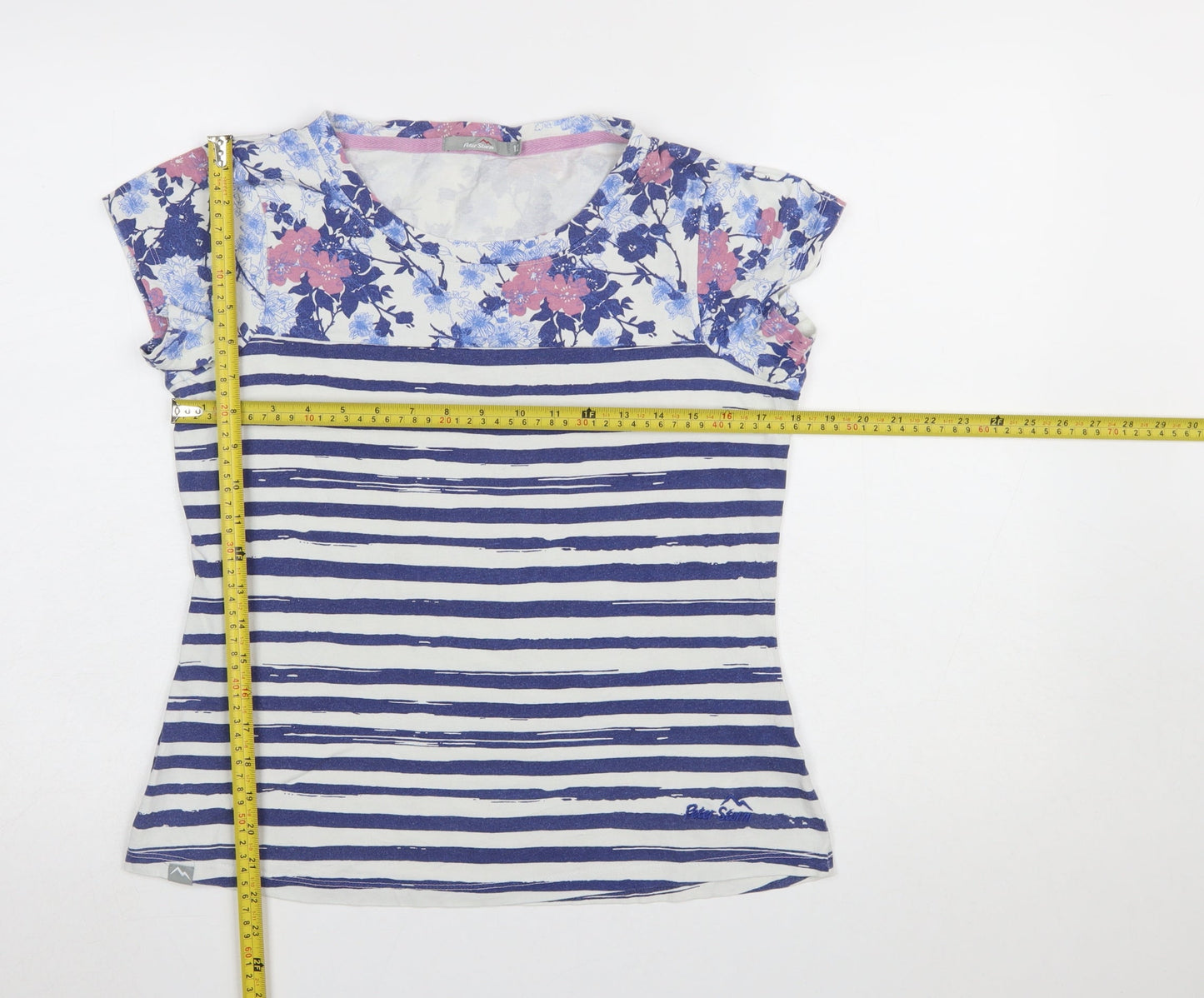 Peter Storm Womens Blue Floral Striped Cotton T-Shirt Size 12
