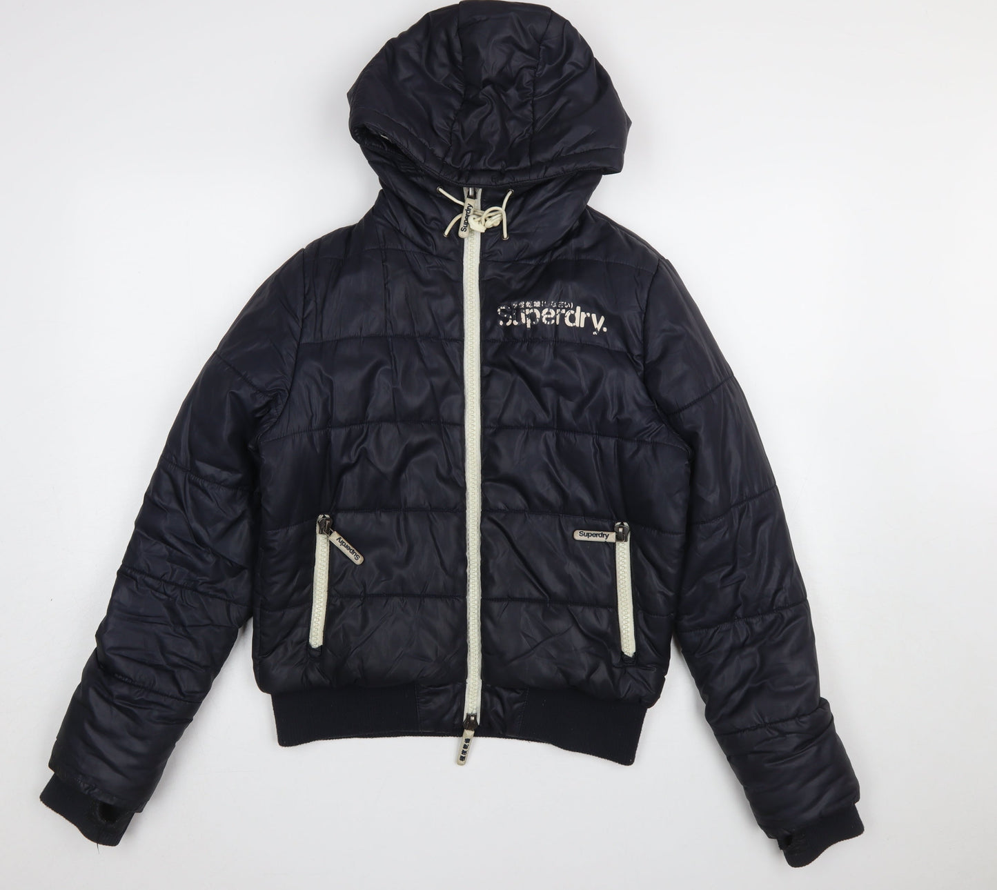 Superdry Womens Blue Hooded Puffer Jacket Size M Winter Coat